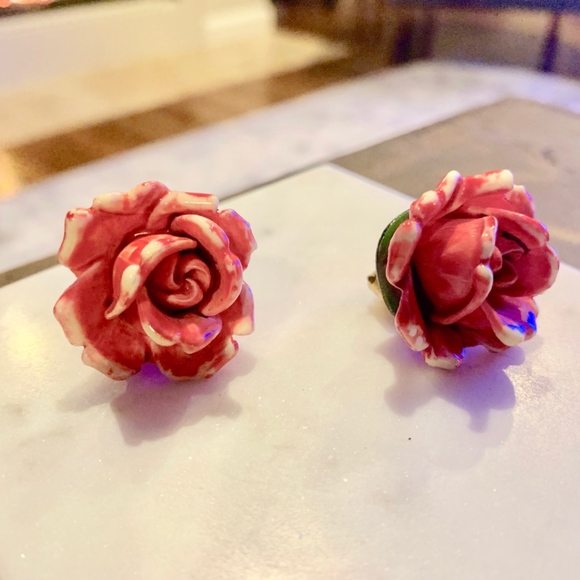 Hand-painted Pink Rose Earrings Clipon - Picture 3 of 3